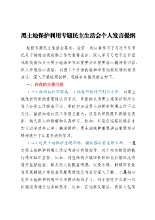 黑土地保护利用专题民主生活会个人发言提纲