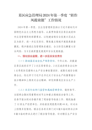 某区应急管理局2024年第一季度“转作风提效能”工作情况
