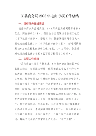 X县商务局2023年电商专项工作总结