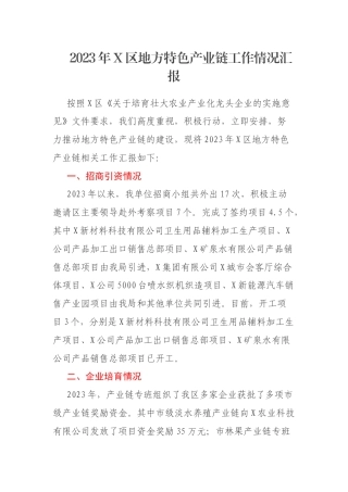 2023年X区地方特色产业链工作情况汇报
