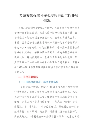 X镇普法强基补短板专项行动工作开展情况