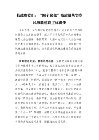 县政府党组：“四个聚焦”高质量落实党风廉政建设主体责任
