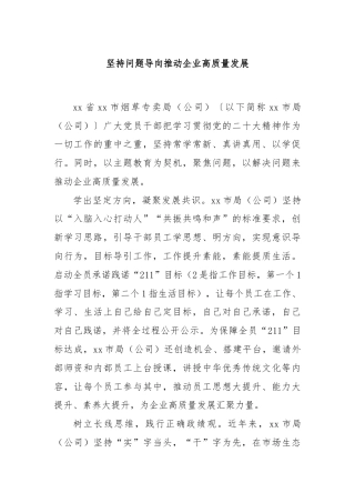 坚持问题导向推动企业高质量发展