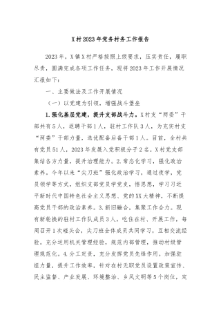X村2023年党务村务工作报告