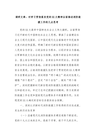 调研文章：对学习贯彻落实党的XX大精神全面推动消防救援工作的几点思考