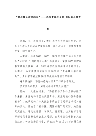 “青年理论学习标兵”——不负青春年少时 愿以奋斗筑芳华