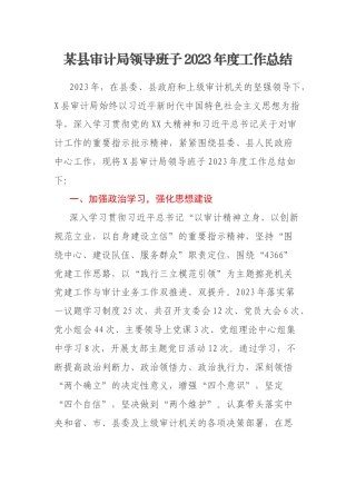 某县审计局领导班子2023年度工作总结