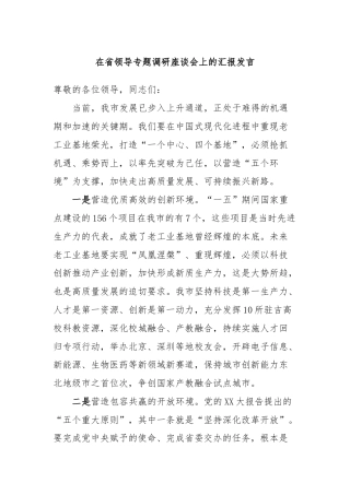 在省领导专题调研座谈会上的汇报发言