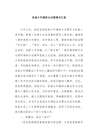 县城乡环境综合治理情况汇报