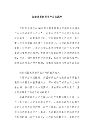 打造发展新质生产力实践地