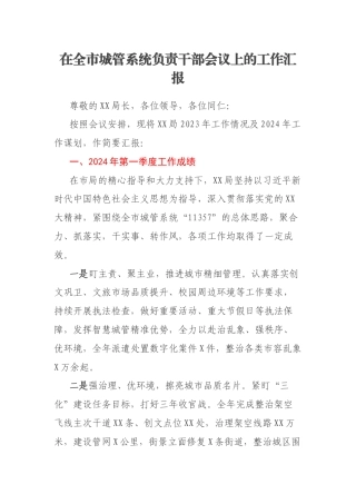 在全市城管系统负责干部会议上的工作汇报