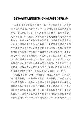 消防救援队伍指挥员专业化培训心得体会