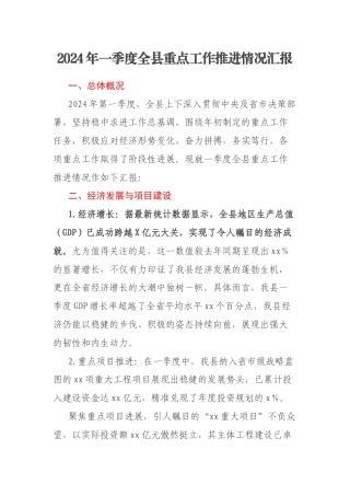 2024年一季度全县重点工作推进情况汇报
