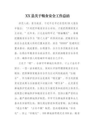 XX县关于粮食安全工作总结