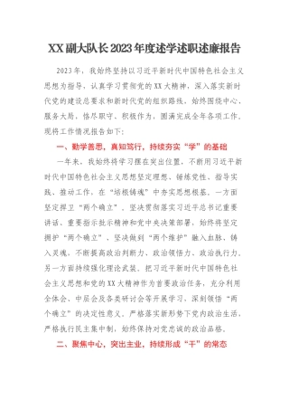 XX副大队长2023年度述学述职述廉报告