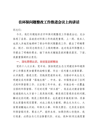 在环保问题整改工作推进会上的讲话