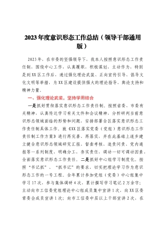 2023年度意识形态工作总结（领导干部通用版）