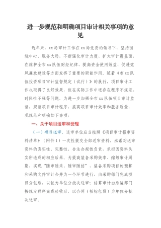 进一步规范和明确项目审计相关事项的意见