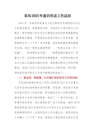 某局2023年意识形态工作总结