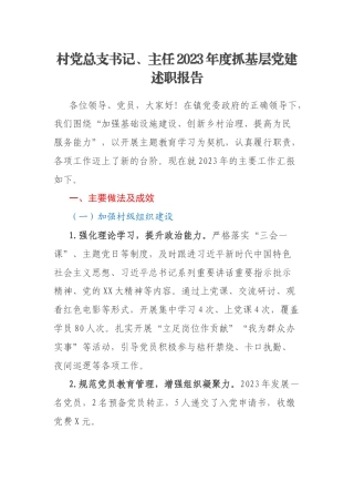 村党总支书记、主任2023年度抓基层党建述职报告