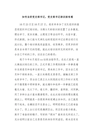 如何当好党支部书记，党支部书记培训班有感