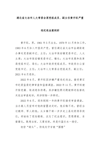 湖北省大冶市人大常委会原党组成员、副主任黄开旺严重违纪违法案剖析