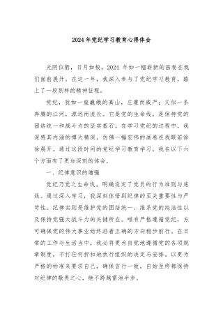 2024 年党纪学习教育心得体会