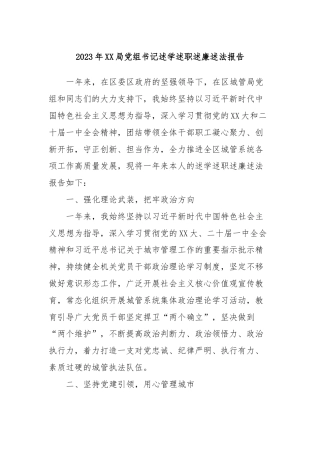 2023年XX局党组书记述学述职述廉述法报告