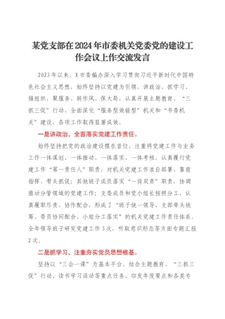 某党支部在2024年市委机关党委党的建设工作会议上作交流发言