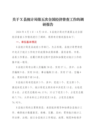 关于X县统计局第五次全国经济普查工作的调研报告