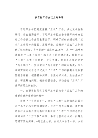 在农村工作会议上的讲话