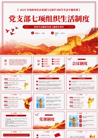 党支部七项组织生活制度PPT党课