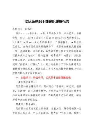 支队级副职干部述职述廉报告
