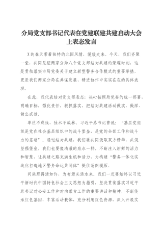 分局党支部书记代表在党建联建共建启动大会上表态发言