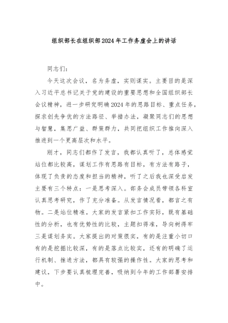 组织部长在组织部2024年工作务虚会上的讲话