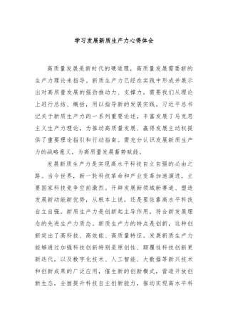 学习发展新质生产力心得体会
