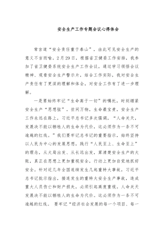 安全生产工作专题会议心得体会
