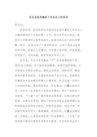 在全县政府廉政工作会议上的讲话