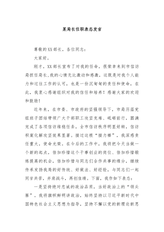 某局长任职表态发言