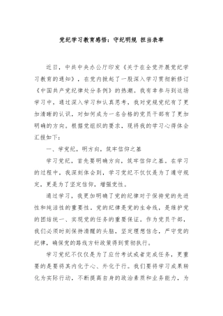 党纪学习教育感悟：守纪明规 担当表率