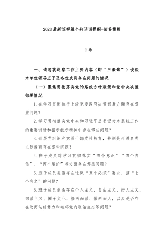 2023年最新巡视组个别谈话提纲+回答模板