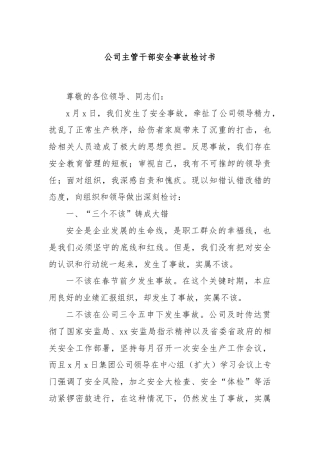公司主管干部安全事故检讨书