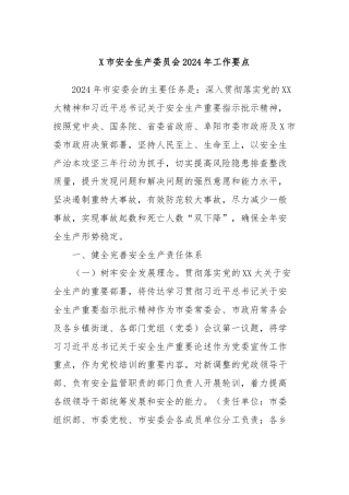 X市安全生产委员会2024年工作要点