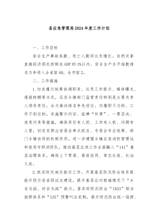 县应急管理局2024年度工作计划