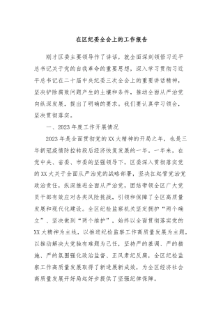在区纪委全会上的工作报告