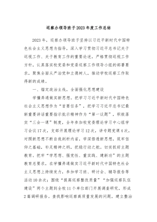 巡察办领导班子2023年度工作总结