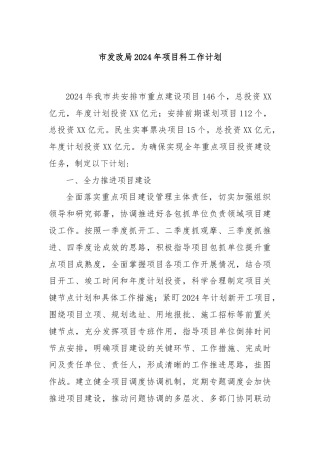 市发改局2024年项目科工作计划