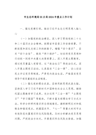 市生态环境局XX分局2024年重点工作计划