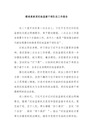 锻造高素质纪检监察干部队伍工作报告