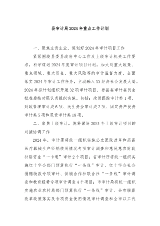 县审计局2024年重点工作计划